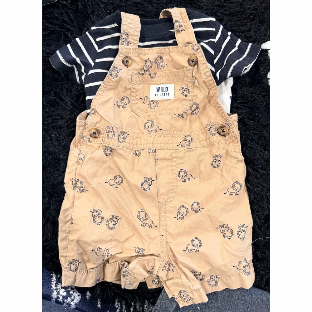 Carter's Just One You Baby Boy Outfit Size 6M Shortall & T-Shirt Safari